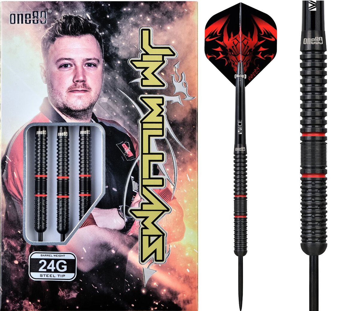 ONE80 Jim Williams Signature Dart HD Steeldarts 90% 22/24/26 Gramm Steeldarts